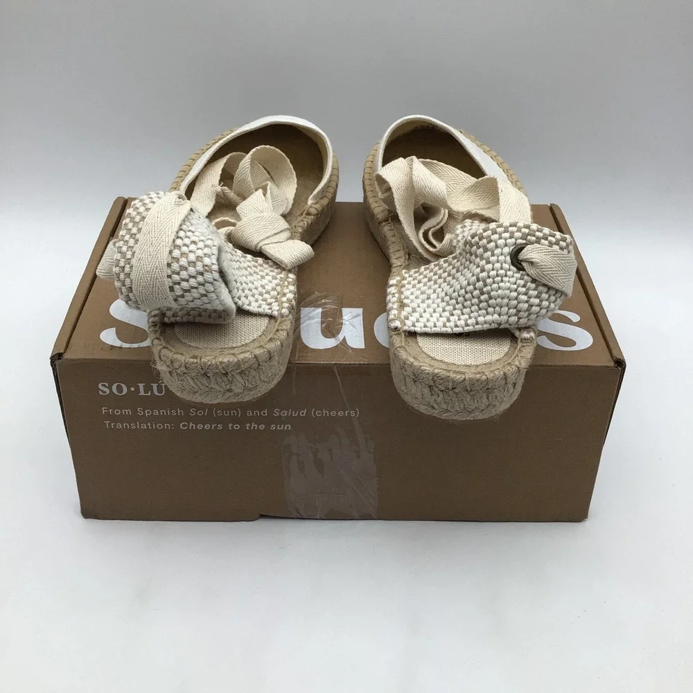 Soludos The Lauren Lace Up Espadrilles Oasis White Canvas US Size 7 - 7.5 NEW